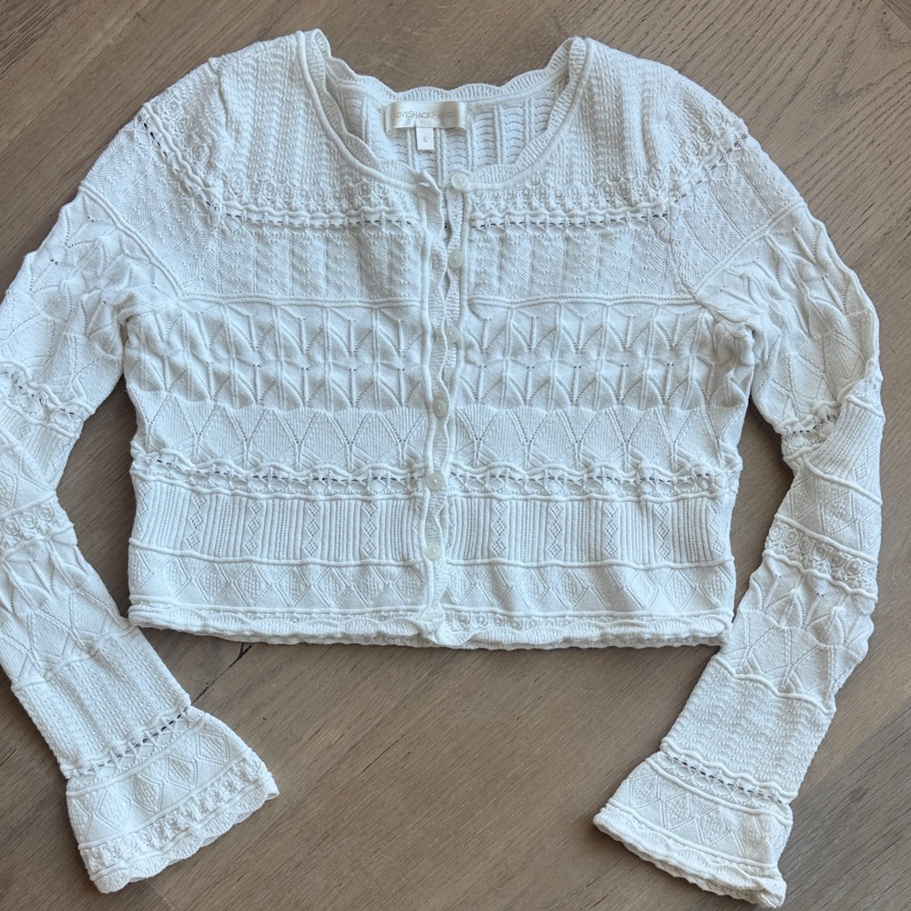 LoveShackFancy Media Pointelle Scalloped Textured Cardigan